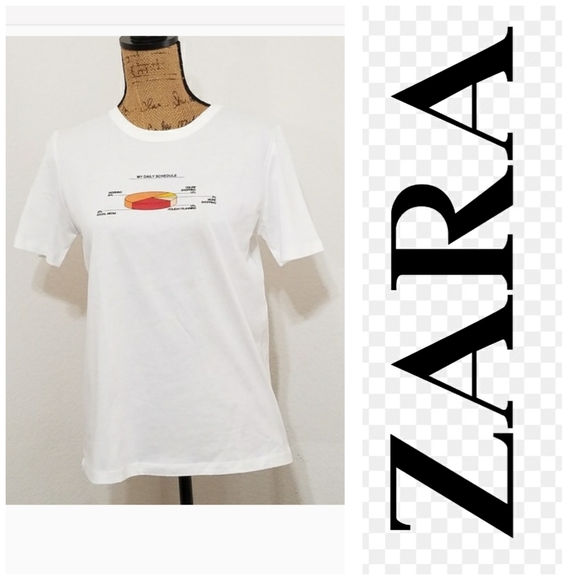 ZARA graphic tee 'my daily schedule' white short sleeve Small - Picture 3 of 7